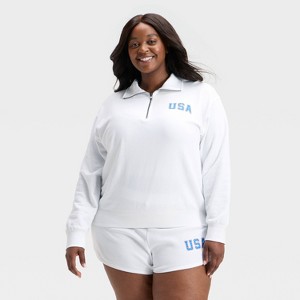 Women's Graphic Quarter Zip Pullover Sweatshirt - Universal Thread™ White Letters - 1 of 3
