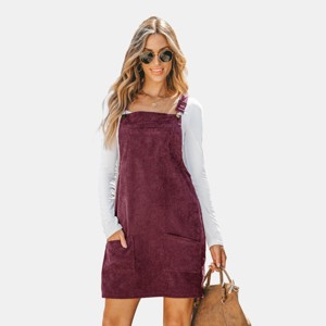 Women's Corduroy Square Neck Mini Overall Dress - Cupshe - 1 of 4