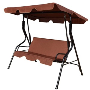 3 Seat Outdoor Canopy Swing - Coffee - WELLFOR: Adjustable Canopy, Rust-Resistant Frame, UV-Protected - 1 of 4