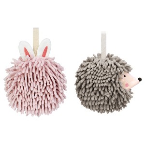 REGALWOVEN Fuzzy Cute Cartoon Decorative Hand Drying Hanging Ball Hand Towels 7" x 7" 2 Pcs - 1 of 4
