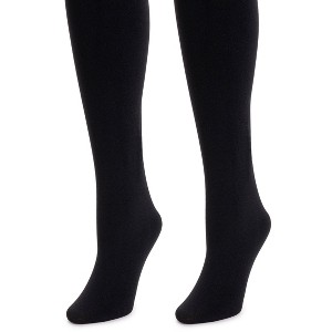 MUK LUKS Womens 2 Pair Pack Fleece Lined Tights - 1 of 2