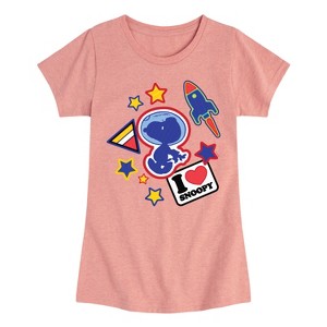 Girls' - Peanuts - Space Snoopy Flair Fitted Short Sleeve Graphic T-Shirt - 1 of 4