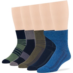 Men's Diabetic Cotton Fashion Quarter Socks - 5 Pack - Square Stripe Pattern - Shoe Size 9-12 L, 12-15 XL - Multicolors | 7BIGSTARS KINGDOM - 1 of 4