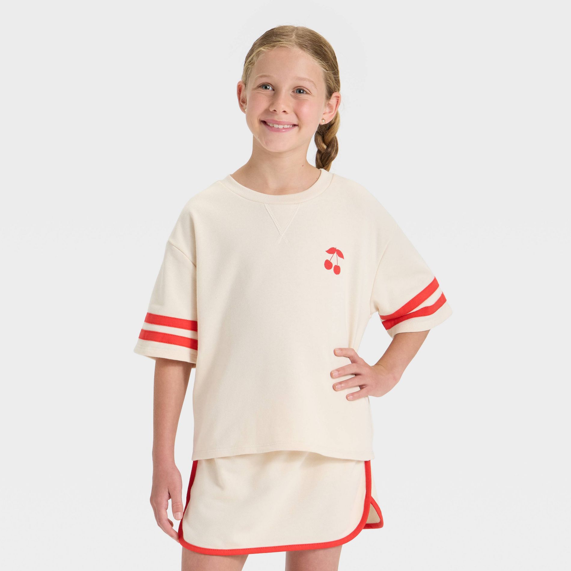 Girls' Short Sleeve French Terry Sporty T-Shirt - Cat & Jack™ Beige M