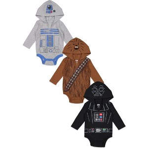 Star Wars Chewbacca Darth Vader R2-D2 Baby 3 Pack Long Sleeve Bodysuits Newborn to Infant - 1 of 4