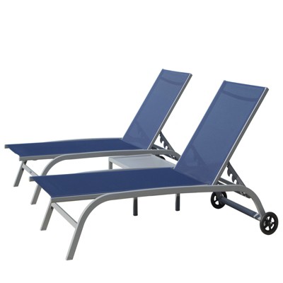 Maggift Patio Chaise Lounges Outdoor Lounger Sunbathe Chair with Arms, with Table, for Patio, Garden, Beach，Portable，Blue，60.51"*23.86"*40.16"