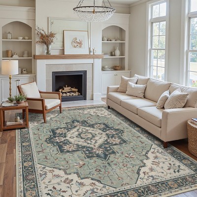 Abynow Vintage Floral Farmhouse Indoor Washable Area Rug