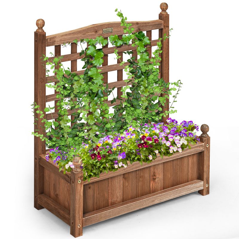 Costway Solid Wood Planter Box with Trellis Weather-Resistant Outdoor 25''x11''x30'', 1 of 10