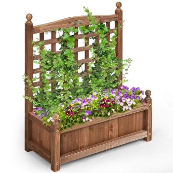 Costway Solid Wood Planter Box with Trellis Weather-Resistant Outdoor 25''x11''x30''