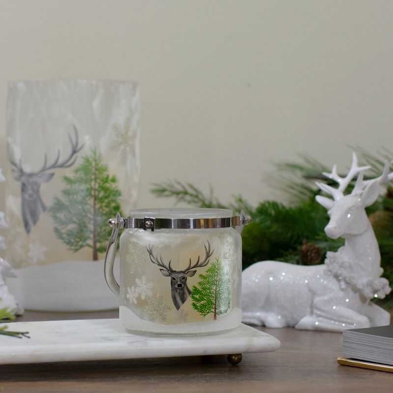 Northlight 4" Deer, Pine and Snowflakes Hand Painted Flameless Glass Candle Lantern, 2 of 6