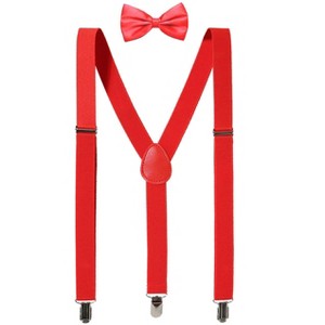 INSPIRE CHIC Gender Neutral Set Y Shape Adjustable Elastic Shoulder Strap Suspenders Bow Tie - 1 of 4