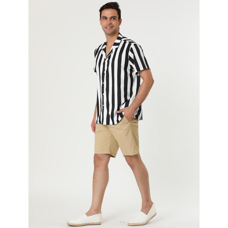 Lars Amadeus Men's Summer Striped Shirts Short Sleeves Button Down Beach Color Block Shirt, 4 of 7