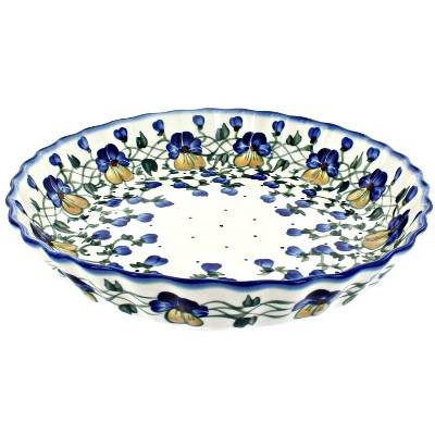 Blue Rose Polish Pottery Pansies Pie Plate