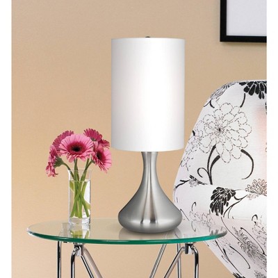 Set of 2 White Cylinder Shade Brushed Nickel Table Lamps