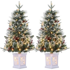 3ft Snow Flocked Pre-Lit Christmas Tree with 78 Lights, 8 Modes, Timer and White Pot Base, Tabletop Mini Xmas Tree - 1 of 4