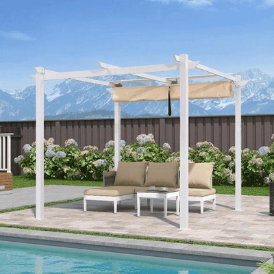 PURPLE LEAF Outdoor Aluminum Pergola Patio White Metal Pergola with Sun Shade Retractable Canopy for Backyard Garden Deck