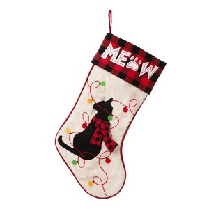 FIONECA LED Embroidered Linen Christmas Cat Stocking - 1 of 4