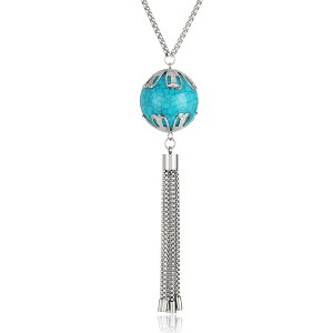 ELYA Women's Large Faux Turquoise Tassel Stainless Steel Necklace - 1 of 3