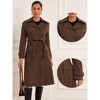 Allegra K Women's Faux Suede Notched Lapel Double Breasted Belted Long Sleeve Trench Coat - 2 of 4
