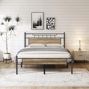 VECELO Metal Platform Bed with Wood Headboard and Footboard - 1 of 4