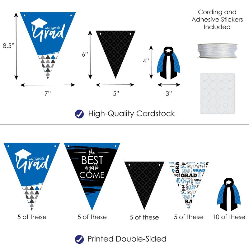 Big Dot of Happiness 30 Piece Blue Graduation Party Pennant Triangle Banner, 4 of 10