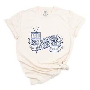 S.W.Smiley Less Screen More Self - Women's Garment Dyed Graphic T-Shirt - 1 of 4