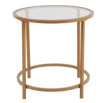 Round Metal Accent Table with Glass Top Gold - HomePop