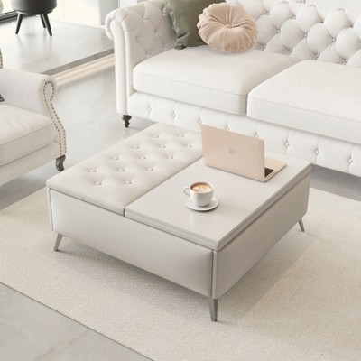KIGFTSOD 35 inch Wide Square Storage Benches Coffee Table with Lift Top, Oversized Storage Ottoman in Upholstered for Living Room