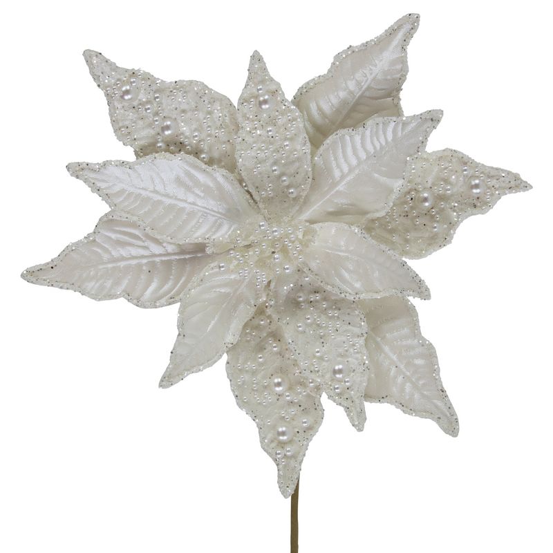 Northlight 22" Pearl White Glittered Poinsettia Christmas Stem Spray, 3 of 5