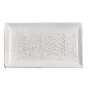AuldHome Design Reindeer Christmas Tree Platter; Ceramic Embossed White Serving Tray - 1 of 4