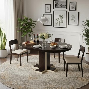 YOOCOZZ Solid Wood Extendable Round Dining Table with Double Layer Design, 42''-58'' - 1 of 4