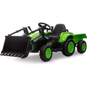 12V Kids Ride-On Excavator Toy with Remote Control | 3-in-1 Tractor, Trailer & Dozer Bucket | Safe for Ages 3-7 - 1 of 4