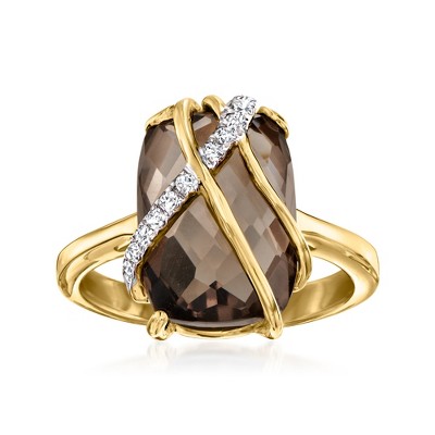 Ross-Simons 7.50 Carat Smoky Quartz and .10 ct. t.w. White Zircon Ring in 18kt Gold Over Sterling