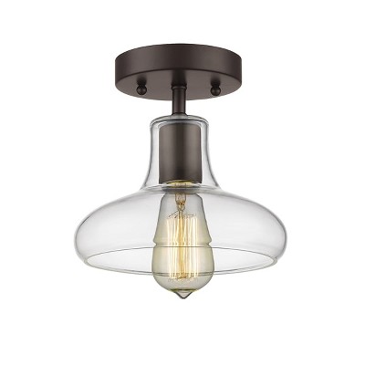 Chloe Lighting Dickens Industrial-Style 1 Light Rubbed Bronze Semi-Flush Ceiling Fixture 8" Shade