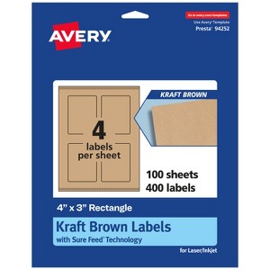 Avery Kraft Brown Rectangle Labels with Sure Feed, 4" x 3" - 1 of 4