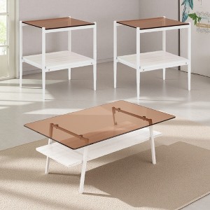 3-Piece Gray Glass Coffee Table Set (Durable Iron Legs) - 1 of 4