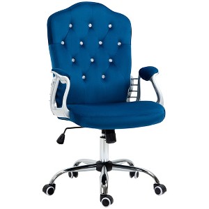 NicBex Velvet Adjustable Height Button Tufted Home Office Desk Chair with Padded Armrests and Wheels for Work Study Vanity - 1 of 4