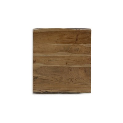 Square Light Brown and Black Wood Metal End Table