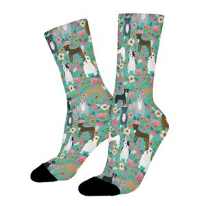 Pitbull Dogs Vintage Florals Women Printed Crew Socks Funny Funky Socks Soft Polyester Novelty Gifts for Artists Men - 1 of 1