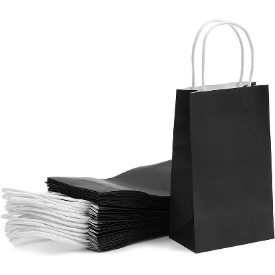 25 pcs 5"x3.15"x9" Black Kraft Paper Gift Bags, Party Favor, Shopping Bags with Handles