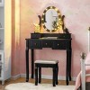 Tangkula Lighted Vanity Mirror Set Makeup Dressing Table w/ 5 Drawers Mirror & 12 LED Bulbs Black - 2 of 4