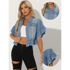 Allegra K Women's Denim Ruffled Short Sleeve Lightweight Peplum Hem Jean Shirt - 2 of 4