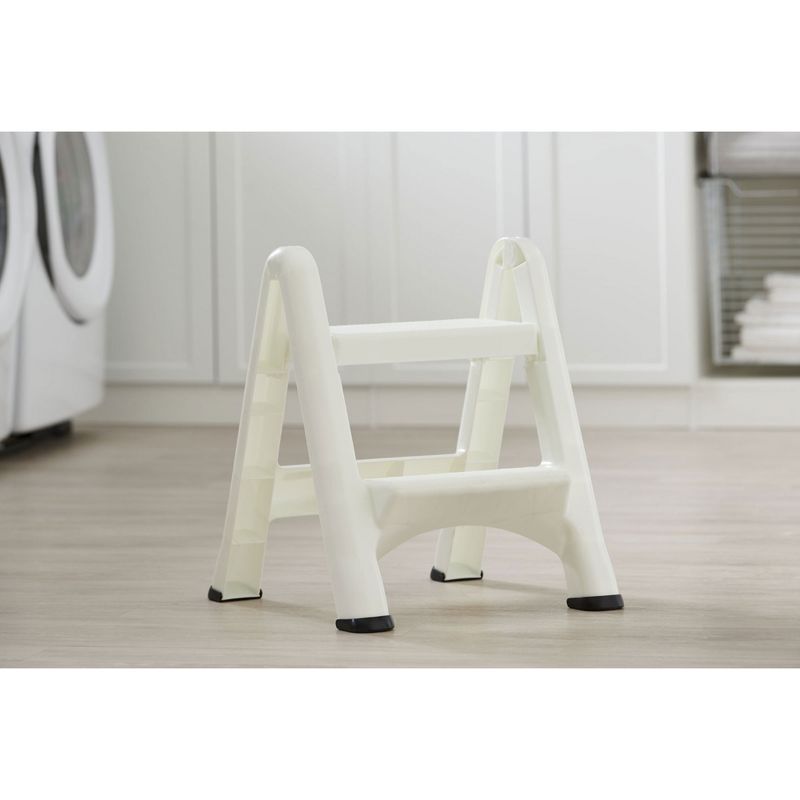 Rubbermaid EZ Step 2 Step Folding Plastic Ladder Step Stool with Skid Resistant Foot Pads, White, 5 of 7
