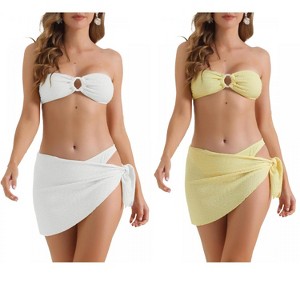 INSPIRE CHIC Women's Ribbed O Ring Bandeau Back Buckle Triangle Thong Bottom Swimwear Bathing Bikini Suits 2 Sets - 1 of 4