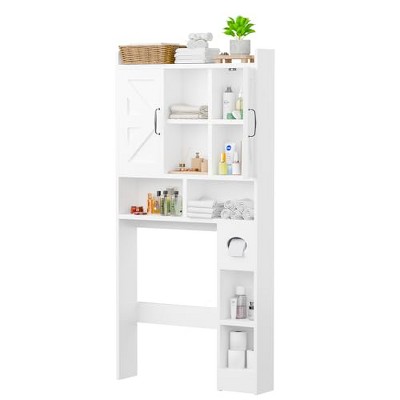 Simple Trending Over The Toilet Storage Cabinet, Heavy Duty Bathroom Organizer Shelf with Adjustable Shelf and Doors, White