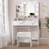 Makeup Table with Mirror and Lights, Makeup Vanity with Drawers, Open Shelves, Charging Station & Cushioned Stool - 2 of 4