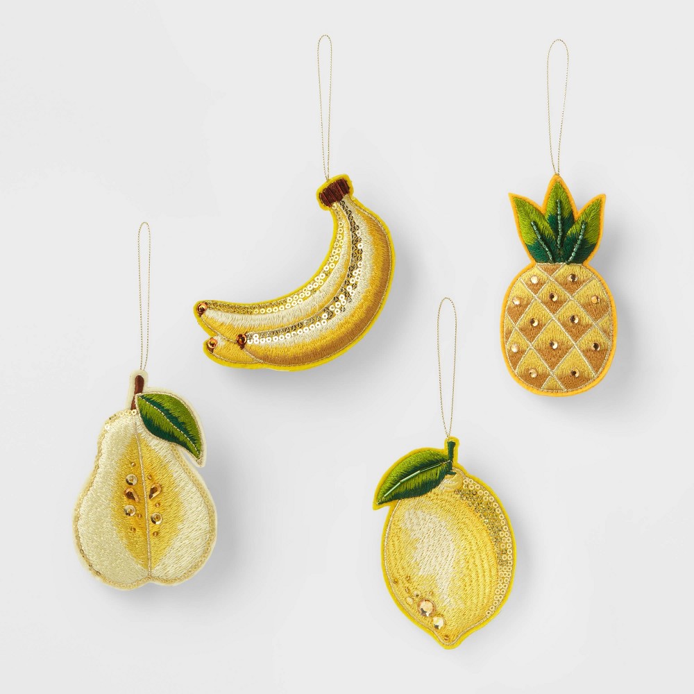 4pk Yellow Fruit Christmas Tree Ornaments - Wondershop