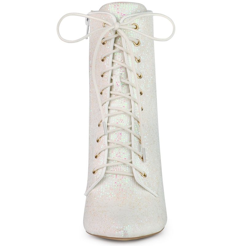 Allegra K Women's Glitter Pointed Toe Block Heel Ankle Boots, 3 of 8
