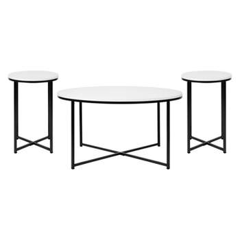 Emma and Oliver Laminate Table Set with X Metal Frame-Coffee Table-2 End Tables
