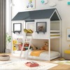 NicBex Twin over Twin Bunk Bed House Shape Loft Bed Pine Bed Frame with 2 Windows, Guardrail and Inclined Ladder, No Box Spring Required - 2 of 4
